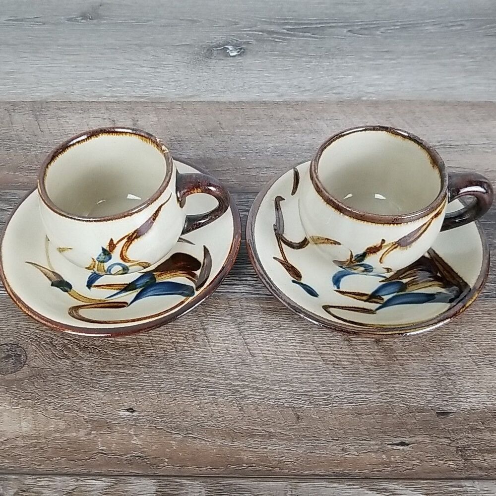 Yachimun Cup and Saucer Set of 2, Okinawan Folk Crafts